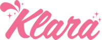 klara logo a pink text on a black background